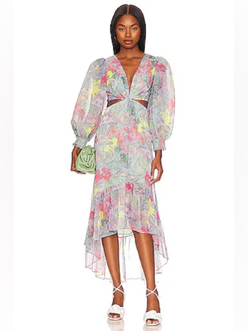 Alice + Olivia Katie Twist Front Maxi Dress | Mint Green and Pastel Floral Dress